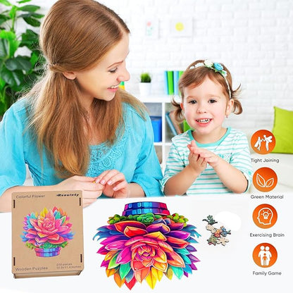 Wooden Puzzles Colorful Flower 500pcs King Size 16.9'' x 16.2'', Luxurious Shaped Wood Puzzle, Beautiful Package, Best Gift for Adults and Kids, Family Game