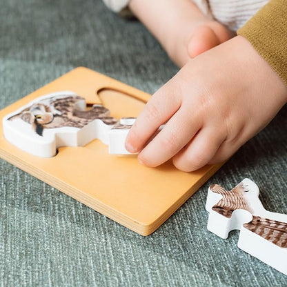 Wooden Montessori Animal Puzzles for Toddlers 2+ Years | Realistic Chunky Woodland Animal Shape Puzzle | Educational Learning Toy - Four-Piece Woodland Creature Puzzles