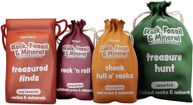 Dan&Darci Rock Collection for Kids - Includes 250+ Bulk Rocks, Gemstones & Crystals + Genuine Fossils and Minerals - 2 Lbs. - Geology Earth Science STEM Toys Activity, Gifts for Boys & Girls Ages 6+