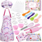 Anpro Complete Kids Cooking and Baking Set - 27 Pcs Includes Aprons for Girls, Chef Hat, Mitt & Utensil to Dress Up Chef Costume Career Role Play for 8-12 Years Girls