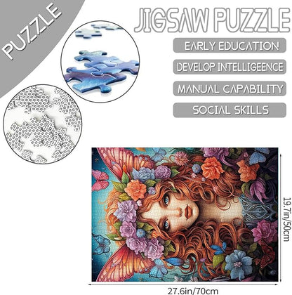 Tucocoo Flower Fairy Girl Jigsaw Puzzle 1000 Pieces Puzzles for Adults, Butterfly Woman Art Jigsaw Puzzles for Challenging Family Activity Games 27 x 20 inch Colorful DIY Puzzle for Home Decor Gifts