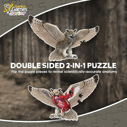 Owl Animal Anatomy Floor Puzzle | 100-Piece Double Sided Jigsaw Puzzle | Large-Sized, Over 3 Feet Scientifically Accurate Illustration - Fun and Educational Toy for Kids, Toddlers and Families