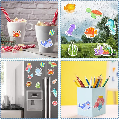 Sea Animals Gel Clings for Kids, 21PCS Thick Vinyl Decals, Cartoon Animal Stickers for Classroom, Home, Nursery, Airplane Birthday Party Supplies, Reusable, Water Resistant, Indoor Usage