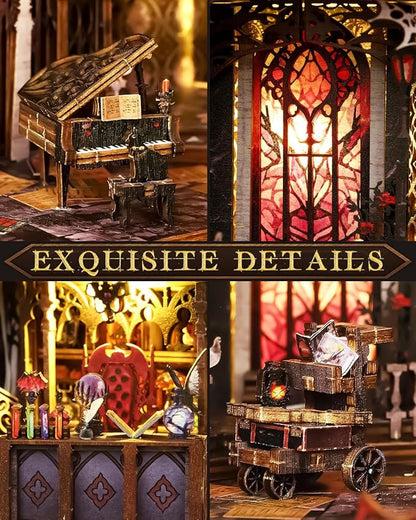 Book Nook Kit William Castle, DIY Booknooks Kit for Adults Teens with Sensor Lights, Bookshelf Diorama Miniature Scenes Insert Decor, 3D Wooden Puzzle Miniature House Kit Gifts for Women