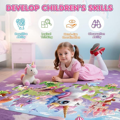 Jumbo Floor Puzzle for Kids,48 Piece Unicorn Large Jigsaw Puzzles,Puzzle for Toddler Ages 3-5,Fun Educational Preschool Learning Toy Gift for Boys & Girls Ages 4-8