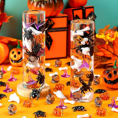 330 Pcs Halloween Vase Filler, Mini Acrylic Pumpkin Ghost Skull Spider Witch Hats Gems for Centerpieces Table Decorations, Halloween Sensory Bin Filler Decor for DIY Crafts