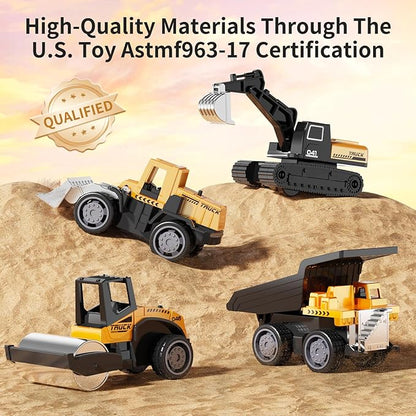 HONGTUO Alloy Mini Construction Vehicles, 8Pcs Die-cast Construction Toys Set, Excavators Mixer Truck Bulldozers Forklift Dump Truck, Pull Back Car Toys for Toddlers Kids Boys & Girls