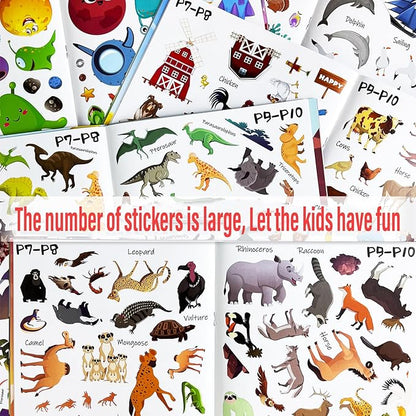 Sticker Book for Kids, Set of 5, 1310+ Dinosaure Animal Stickers & 40 Scenes Reusable Activity Sheet, Seek and Find Coloring Pad, for Boys Girls Toddlers Ages 2-4 4-8 Years Old 3-5 6-7