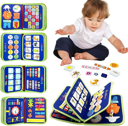 Montessori Busy Board - Busy Book for Toddler 3 4 Educational Toys for Boys Girls, Sensory Activity Board, Fine Motor Skills Learning Gift (Blue)