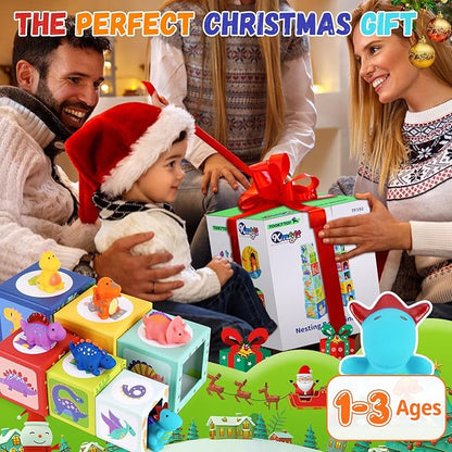 KMTJT Toddlers and Babies Dinosaur Sorting and Stacking Toys Blocks for 1-3 Kids Preschool Learning, Numbers Nesting Boxes Montessori Toys Gifts for 1 2 3 Year Old Baby Boys Girls