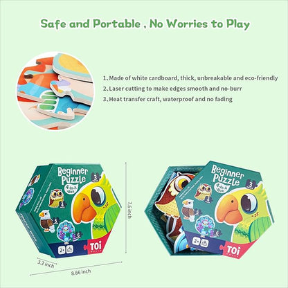 TOI Large Piece Toddler Puzzles for 2-4 Years Old, 4 Packs Beginner Puzzles for Toddlers, Kids Big Shape Preschool Learning Puzzle for Boys Girls Gift, Forest Birds