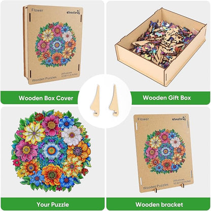 Wooden Jigsaw Puzzles Flower 500pcs 16.5x16.4in, Royal, Wooden Puzzles for Adults, Unique Shape Animal Adult Puzzles, Irregular Wood Puzzles Best Gift for Adults Family Game