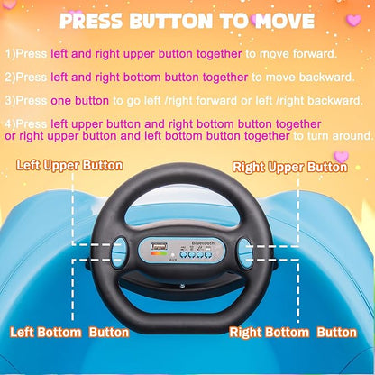 12V Dual Battery Electric Ride on Kids Bumper Car w/Remote Control,360 Degree Spin,Push Rod Rocker Horse Function,3-Speeds Babies & Toddlers Bumping Car Ride on Toy Gift for 1-4 Years Children (Blue)