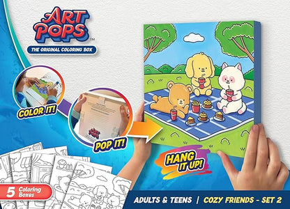 ArtPops Coloring Boxes – Pop-Up Pre-Printed Coloring Box Set – DIY Wall Art Kit for Kids – Eco-Friendly, Easy to Hang, No Frame Needed – 5-Pack, Animal Kingdom