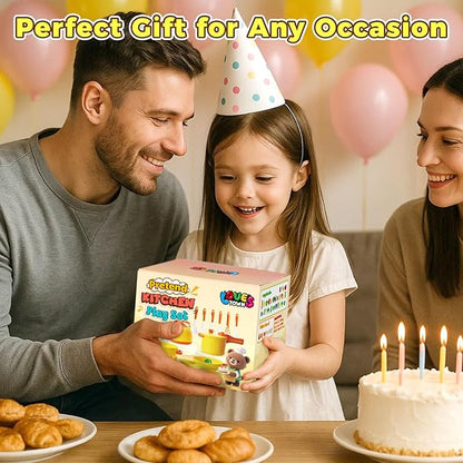LovesTown 59PCS Pretend Play Food Set for Toddler, Yellow Toys Pots and Pans for Kids with Basket Kitchen Toys for Girls Boys Birthday Gifts