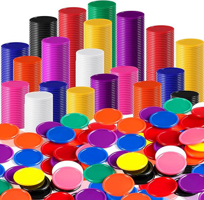 Coopay 600 Pieces 1 Inch Bingo Chips Bulk, 10 Colors Bingo Markers for Math Practice, Plastic Learning Counters Disks Counting Discs, Poker Chips Game Tokens Kids Reward (Style 2)