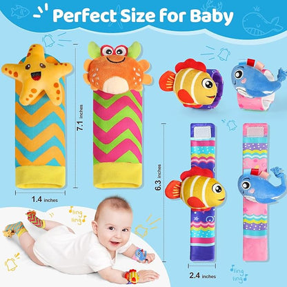 URMYWO Wrist Rattles for Baby - Rattle Socks - Foot Finder Set - Baby Toys for 0-12 Months Infant - Newborn Essentials - Early Learning Sensery Toys for Boys and Girls as Shower Gifts