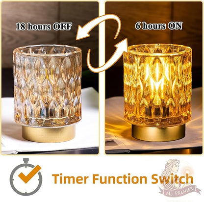 Battery Operated Table Lamps Timer, Mini Crystal Lamp for Area No Plug, Cordless Lamp with LED Bulb for Power Outage, Decorative Lamps for Tabletop/Corner/Entryway/Stairway/Bathroom/Fireplace(2*AMBER)