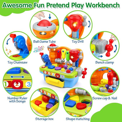 Toys for 1 Year Old Boy, Musical Toddler Tool Bench, Montessori Educational Toys with Sound Lights Effect, Shape Sorter, One Year Old Boy Birthday Gift, Engineer Pretend Play Workbench