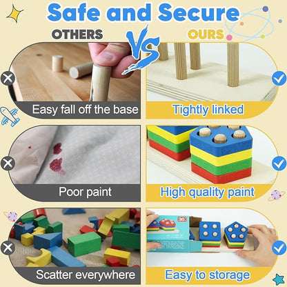 Shape Puzzles Wooden Color Sorting Toys for Toddlers 1 2 3 4 Year Old Matching Shape Sorters Toy Wooden Blocks Learning Educational Toys for Boys Girls Classroom Birthday Easter Gifts