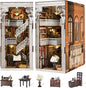 DIY Book Nook Kit for Adults and Teens, Miniature Dollhouse Booknook Kit, 3D Wooden Puzzle Booknook Bookshelf Bookcase Model Build Kit Decor Alley with LED Light (Law Library)