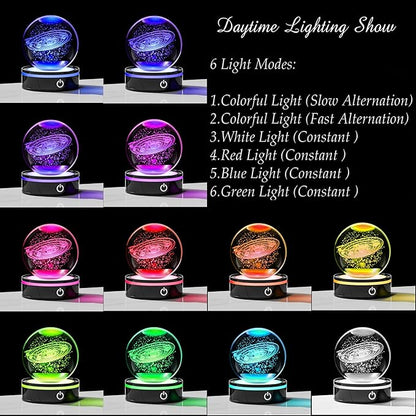 3D Solar System Model Crystal Ball Led Lamp Base - Space Decor World Globe Planets Sphere Night Light 80mm 3.15 Inch - Solar System Decor Birthday Astronomy Gifts for Men Physics Science Teacher