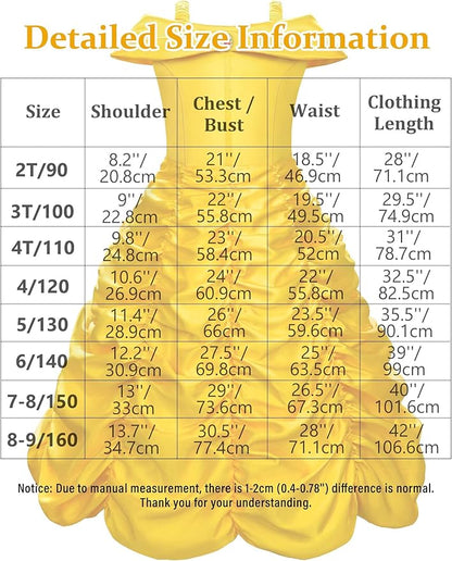 Princess Costume Dresses for Girls Costumes Halloween Cosplay Birthday Outfit Yellow