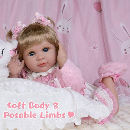 Realistic Baby Doll 22-Inch Newborn Baby Doll Soft Cloth Body Lifelike Reborn Baby Dolls Cute Girls with Clothes and Toy Accessories Set for Kids 3+