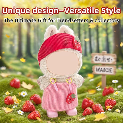 17cm Doll Clothes Set—3 Piece Set Hat Dress for 6.7in Plush Dol , Boys and Girls Stylish Adorable Dolls Clothes Accessories, Includes—Strawberry hat+Halter Dress+Shoes (Style C)