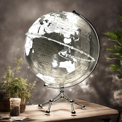 Generic Silver Earth Globe Desk Lamp, Touch Switch, Globe Diam. 25 cm, Warm White Light