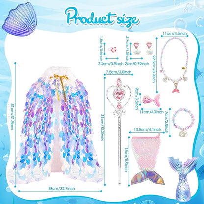 Princess Dress Up Toys,Princess Dress up Clothes Rainbow Cape Kit for Little Girls 3-8 Years Old,9PCS Gift Set Princess Costume Dress for Birthday Christmas Halloween Present