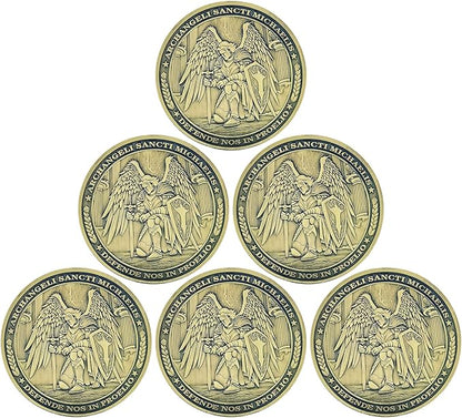 The Archangel Michael Challenge Coin Christian Coin Bible Verse Angel Coin As Catholic Gifts (Pack of 6)