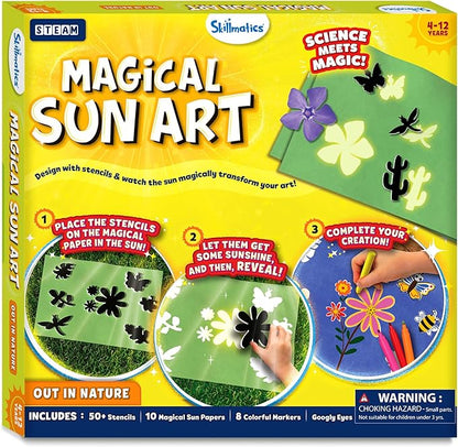 Skillmatics Sun Paper Art Kit - STEM Craft Kit for Kids with Decorative Paper, Stencils & Markers, Create with Sunlight, Mess-Free, Indoor Fun, Gifts for Ages 4, 5, 6, 7, 8, 9, 10, 11, 12