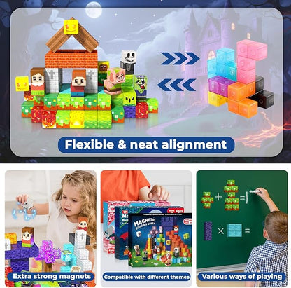 Goody King 150pcs Magnetic Blocks with Light Blocks, Stem Educational Magnet Toys for Kids Ages 3+, Montessori Magnetic Cubes, Creative Construction Building Cubes Set for Boys Girls