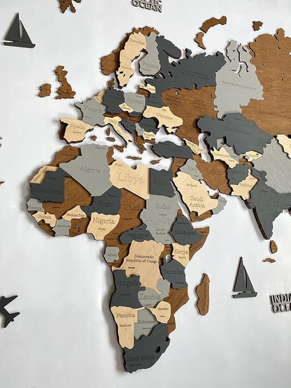 Wooden World Map 3D Art Large Wall Decor - Size (M, L, XL) Any Occasion Gift Idea - Wall Art For Home, Kitchen or Office