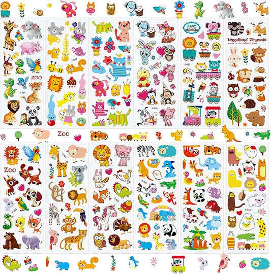 36 Sheets Animal Stickers for Kids - 900+ 3D Puffy Stickers Jungle & Farm Theme | Lion, Panda, Elephant, Giraffe | Reusable, Waterproof | Crafts, Scrapbooking, Party Favors