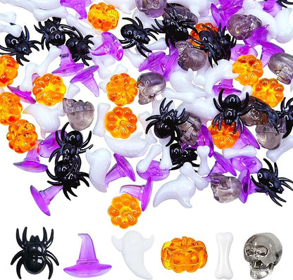 120pcs Halloween Acrylic Sensory Bin Filler, Mini Acrylic Pumpkin Ghost Skull Spider Witch Hats Gems Table Scatter Vase Filler for Autumn DIY Crafts Home Centerpieces Table Decorations