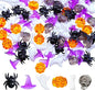 120pcs Halloween Acrylic Sensory Bin Filler, Mini Acrylic Pumpkin Ghost Skull Spider Witch Hats Gems Table Scatter Vase Filler for Autumn DIY Crafts Home Centerpieces Table Decorations