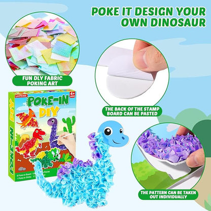 8PCS Poke-in Craft and Art Kit for Kids Dinosaur Theme No-Mess Fabric Sewing Art for Girls Boys 4-12 Fabric Puzzle Puncture Painting Dino Toy Gifts for Creative Activity Game Birthday Party