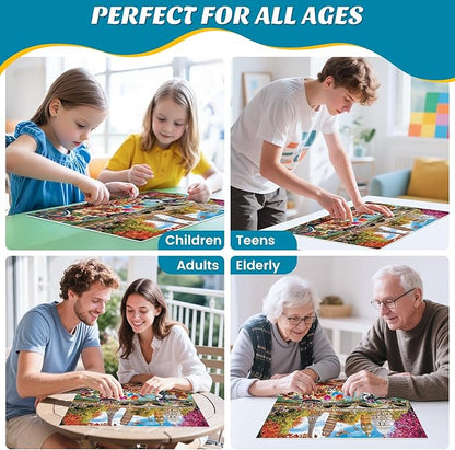 Puzzles for Adults 500 Pieces - Fun Picnic Pups Around The World Puzzle, Dog Gone Days Jigsaw Puzzle, Camping Animal Puzzles for Teens 12-16, Impossible Puzzle Perfect for Game Nights 20.5X 15 in