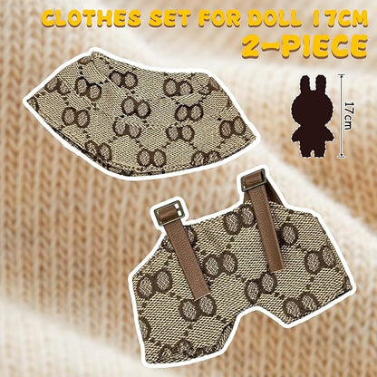 17cm Clothes Set(Only Outfit), Hat & Overalls Set for 6.7inch Doll, Cute Clothes for Dress up Unique Style, Stylish Clothes for Doll (Brown)
