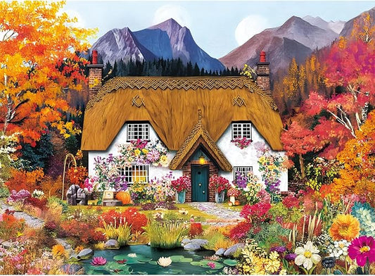 300 Piece Puzzles for Adults,Pumpkin Cottage Puzzles for Kids Teen Adults,Autumn Forest Scenery Jigsaw Puzzle 300 Pieces,Interlock Perfectly Letter on Back,Family Activity Game Night Gifts,20.5x15 in