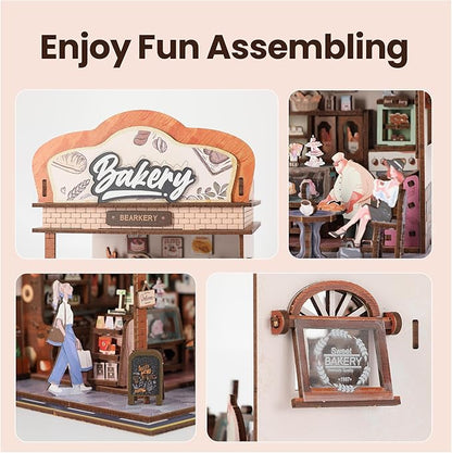Book Nook Kit - DIY Miniature House Kit for Adults, Dollhouse Booknook Tiny House Bookshelf Decor 3D Wooden Puzzle Street Model, Ideal Gift for Book Lovers, Family, Friends (Bakery)