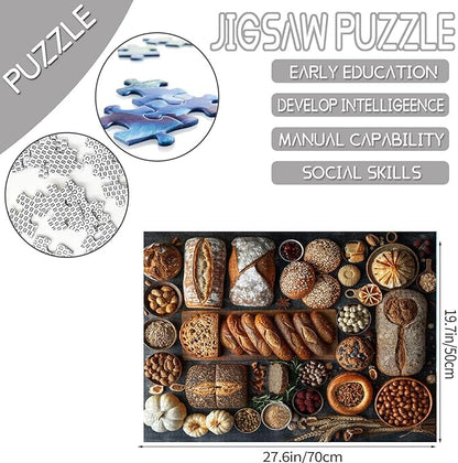 Tucocoo 1000 Piece Jigsaw Puzzles for Adults Rye Bread Painting Puzzle Muffin Baked Goods Art 27x20 inch 1000 Pieces Puzzles for Challenging Family Activity Game Colorful DIY Food Puzzle Wall Decor