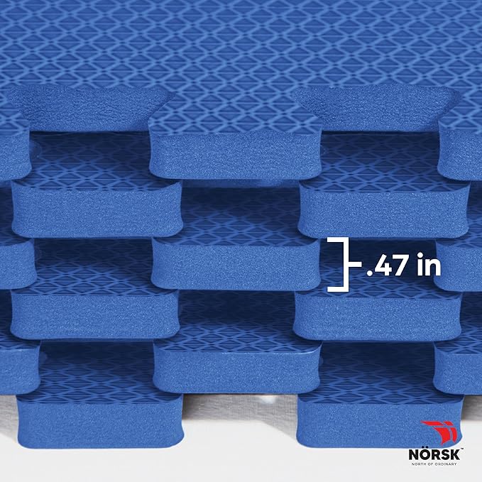 Norsk Duräflex Lite Puzzle Mats Interlocking EVA Foam Floor Tiles Solid Color, 54 Tiles - 216 Sq. Ft., 1/2" Thick, Blue