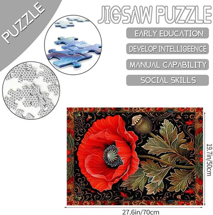 Red Poppy Flower Jigsaw Puzzle 1000 Pieces Puzzles for Adults,Celtic Background Jigsaw Puzzles for Challenging Family Activity Games DIY Craft Colorful Puzzle for Home Decor Gifts 27" x 20"