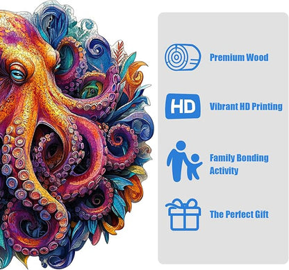 Wooden Jigsaw Puzzle 500 Pieces for Adults - Vibrant Colorful Octopus Art Puzzle, Challenging Family Leisure Game, Unique Home Decor & Gift Idea