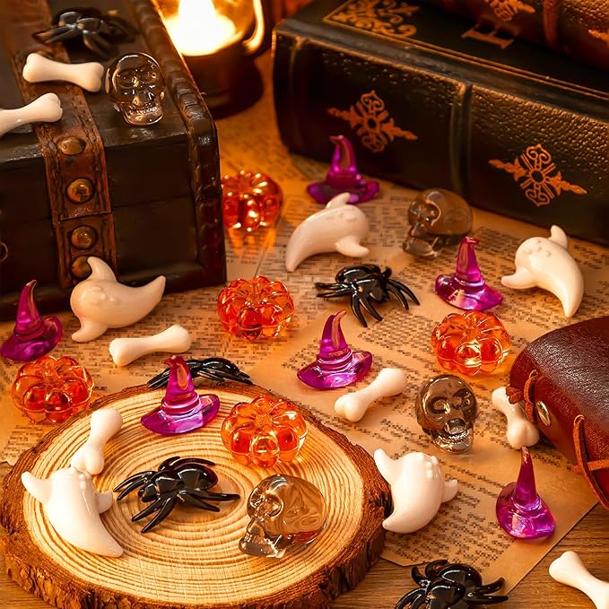 330 Pcs Halloween Vase Filler, Mini Acrylic Pumpkin Ghost Skull Spider Witch Hats Gems for Centerpieces Table Decorations, Halloween Sensory Bin Filler Decor for DIY Crafts