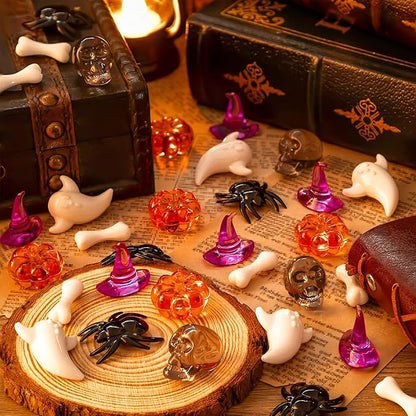 330 Pcs Halloween Vase Filler, Mini Acrylic Pumpkin Ghost Skull Spider Witch Hats Gems for Centerpieces Table Decorations, Halloween Sensory Bin Filler Decor for DIY Crafts
