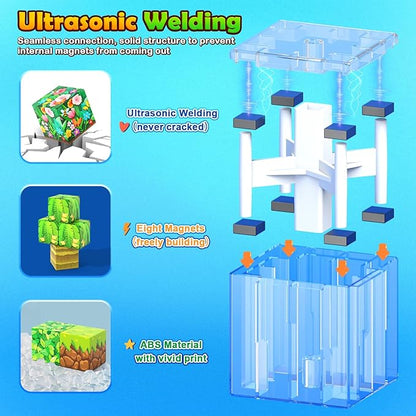 150 Magnetic Blocks – Mine Magnet Game Building Craft, STEM Constructions Toy, Jungle Animals, Sensory Stacking Cubes Kids Toys, Christmas Birthday Gifts for Boys Girls Age 3-5, 5-7, 4-8, 8-12